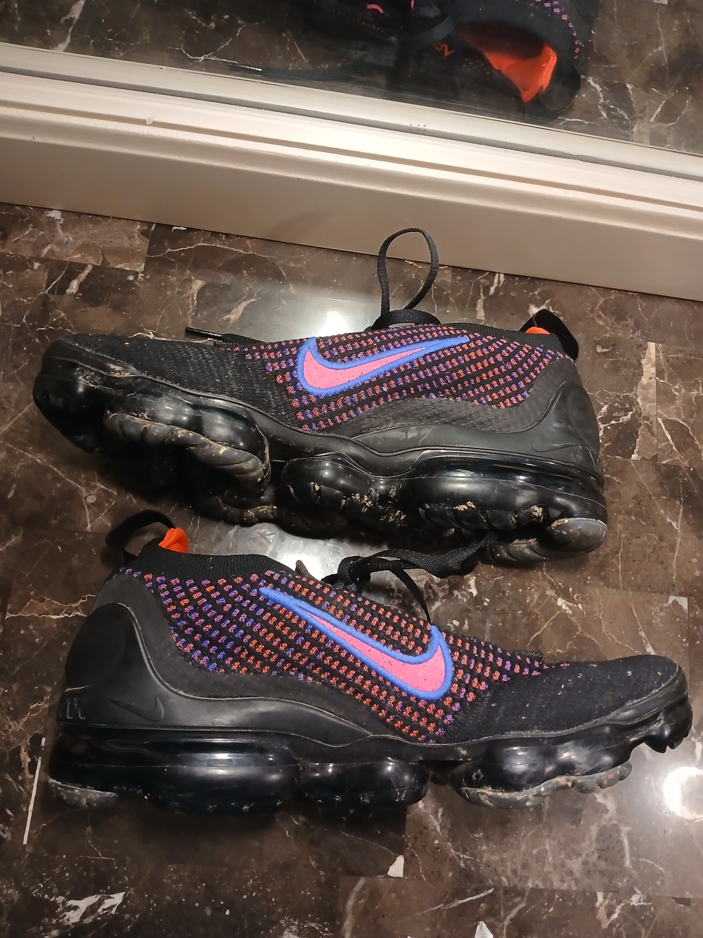 Nike VaporMax  Black Knit Sneakers with Purple, Pink & Orange Accents - Picture 5 of 9